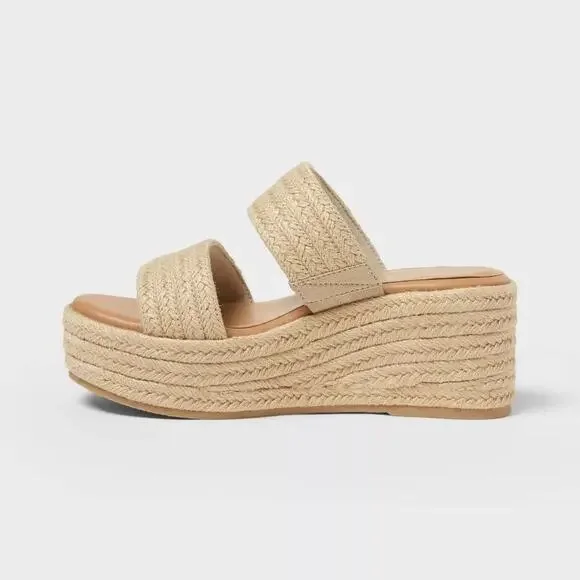 Women’s Kayli Chunky Platform Heels with Memory Foam Insole Natural Size 9.5 - Picture 2 of 4